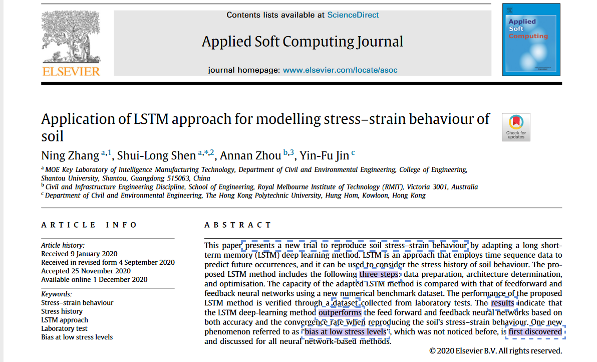Application of LSTM approach for modelling stress-strain behaviour of soil