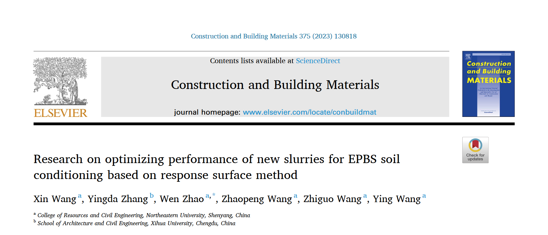 0428 论文阅读 research on optimizing performance of new slurries for EPBS soil conditioning based on response surface method